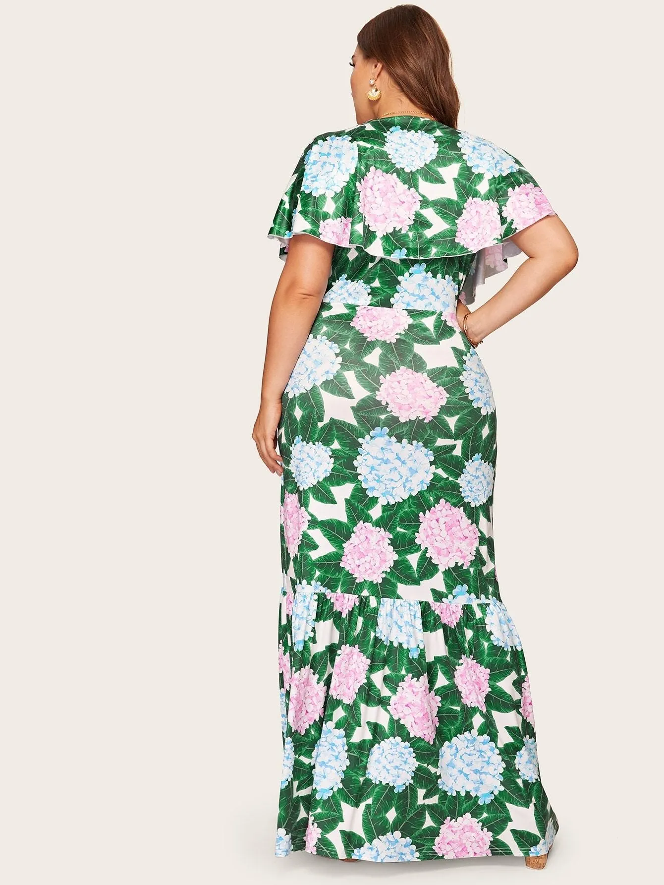 Plus Floral Print Surplice Front Ruffle Dress