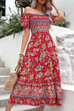 Poppy Passion Floral Off Shoulder Summer Dress