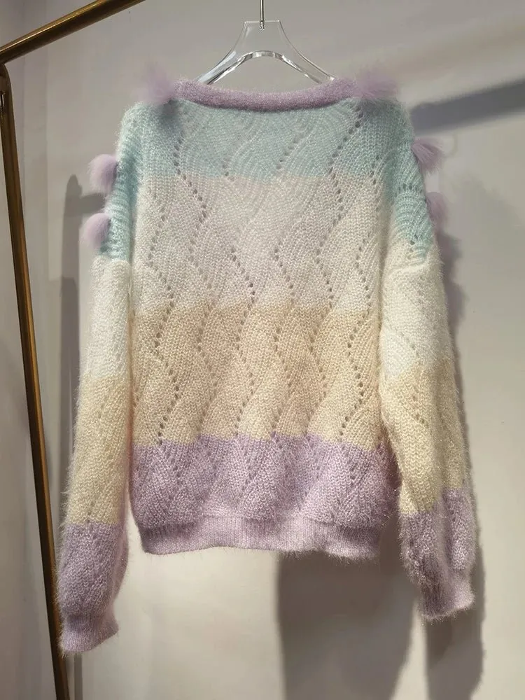 Pre Order:  Purple Fox Fur Knit Sweater