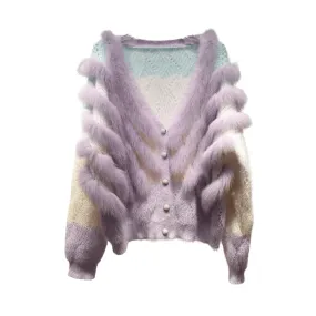 Pre Order:  Purple Fox Fur Knit Sweater