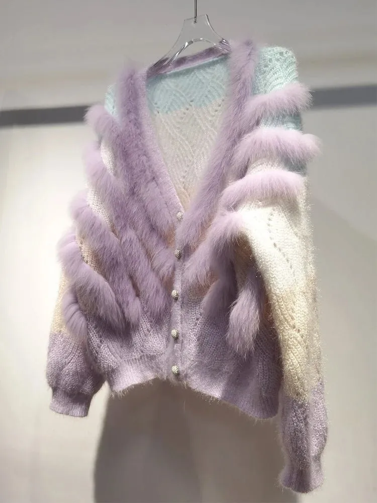 Pre Order:  Purple Fox Fur Knit Sweater