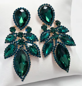 Sally - Rhinestone Statement Earrings (Emerald)