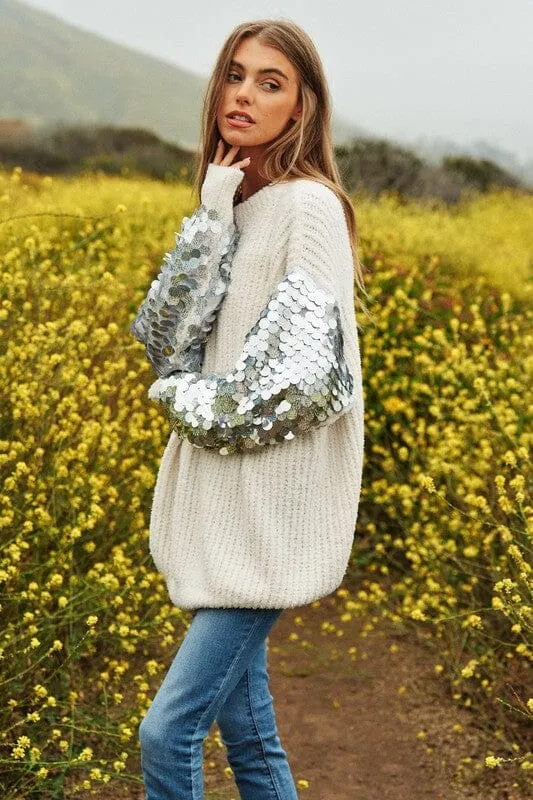 Sequin Sleeve Sweater Knit Tunic Top