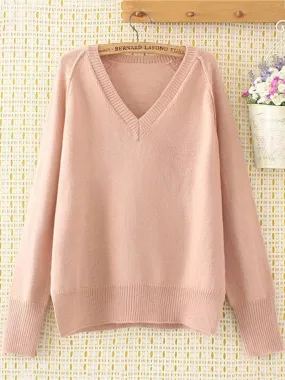 Solid V-neck Split Loose Sweaters