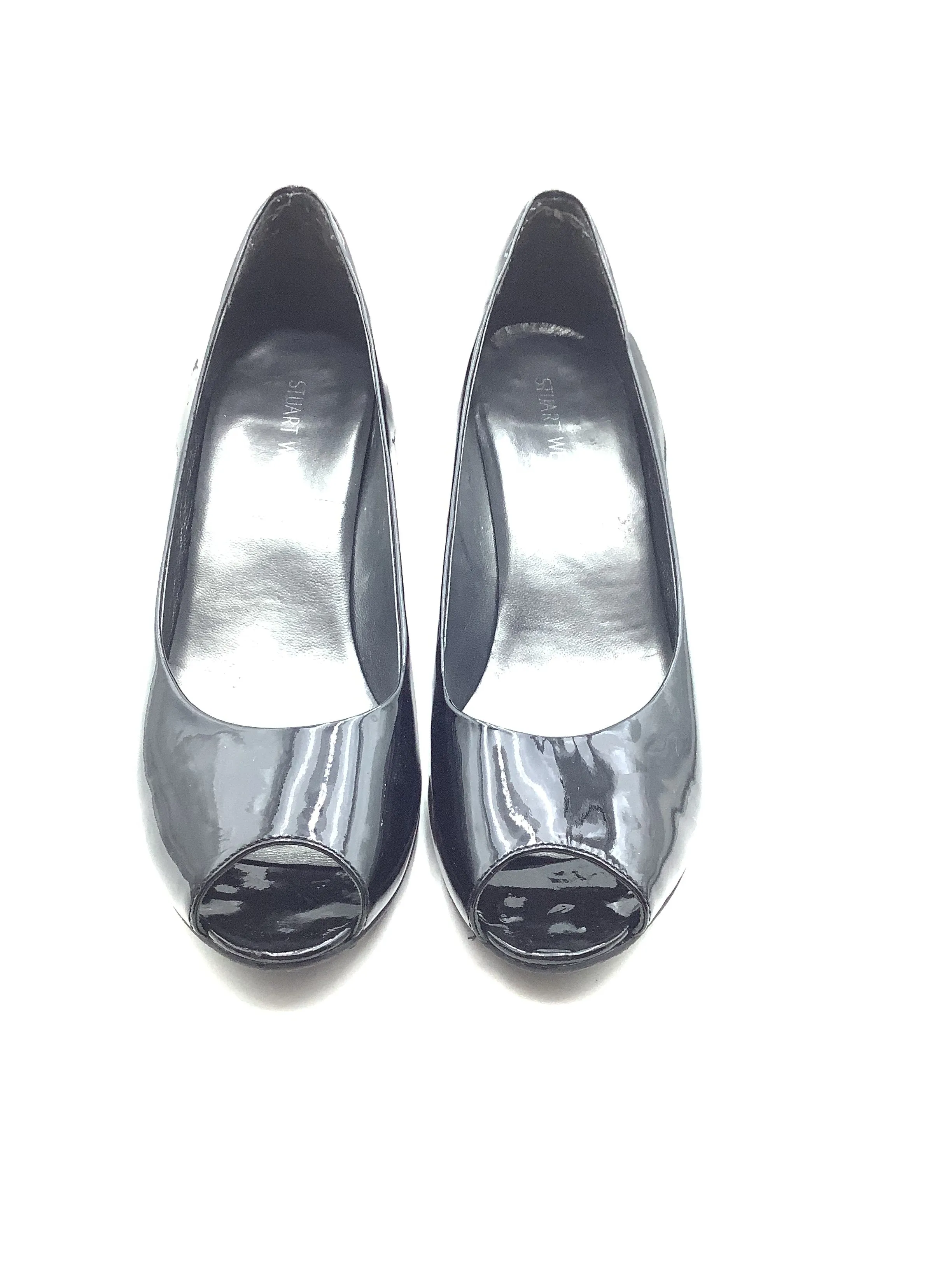 Stuart Weitzman Shoe Black Patent Leather Wedge Peep Toe Size: 10