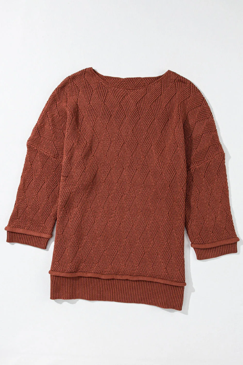 Textured Crew Neck Loose Sweater