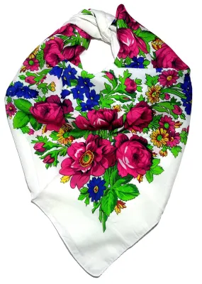 Traditional Polish Folk Head Scarf - Classy Floral Collection - White