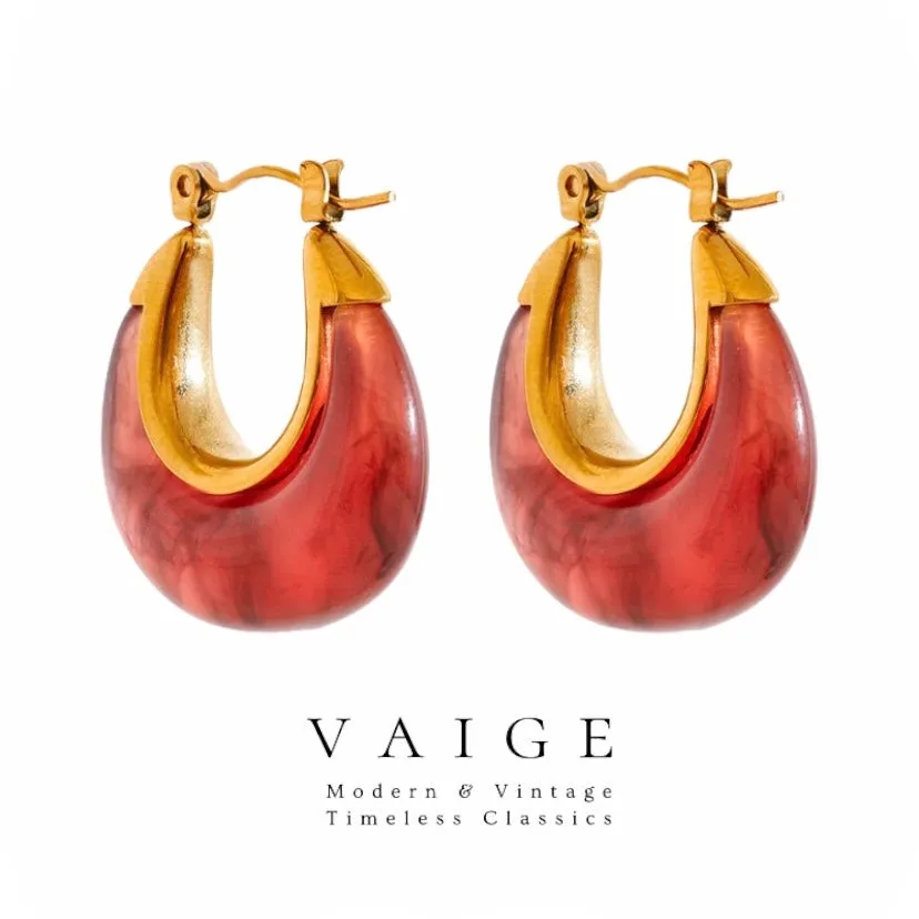 VAIGE Vibrant Multicolor Resin Chunky Gold-Plated Hoop Earrings