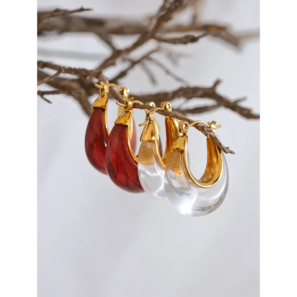 VAIGE Vibrant Multicolor Resin Chunky Gold-Plated Hoop Earrings