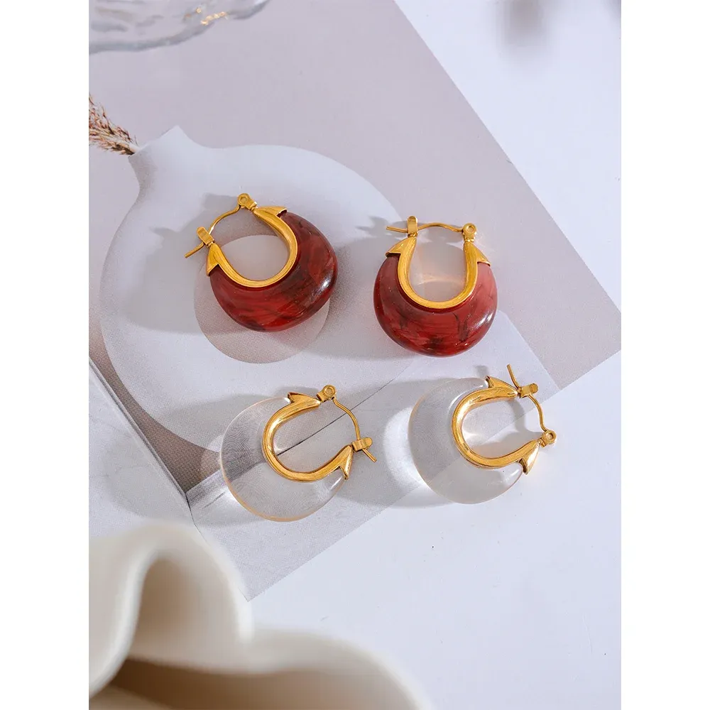 VAIGE Vibrant Multicolor Resin Chunky Gold-Plated Hoop Earrings