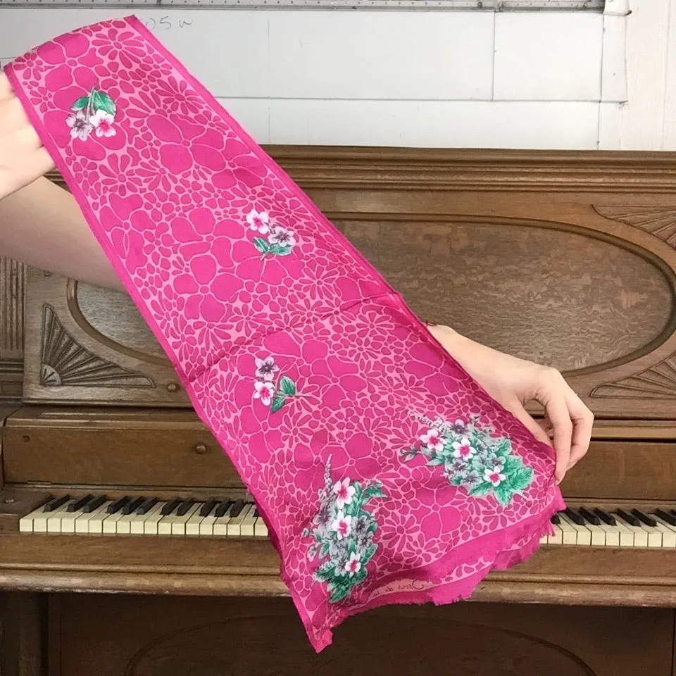 Vintage 70s | Oscar De La Renta Beautiful Pink Floral Long Silk Scarf