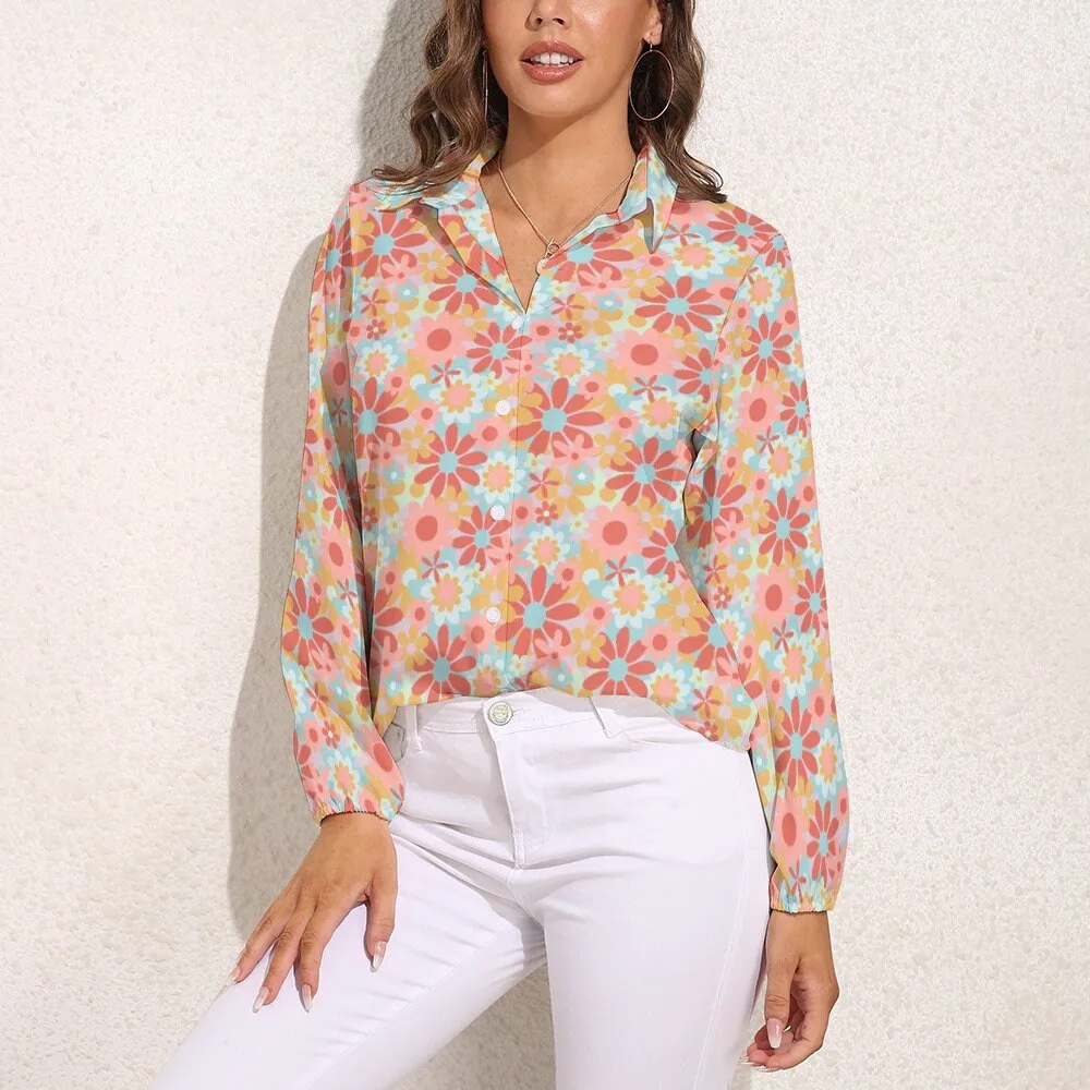 Vintage Style Tops, 60s 70s inspired top, Vintage style shirt women, Semi Sheer top, Pink Floral Top, Floral Blouse, Hippie Top Women