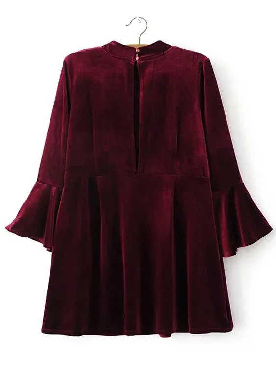 Wholesale Burgundy Long Sleeve Plain Casual Dress