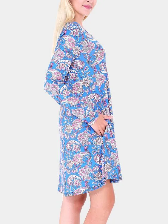 Wholesale Geometrical Round Neck Long Sleeve Casual Dress