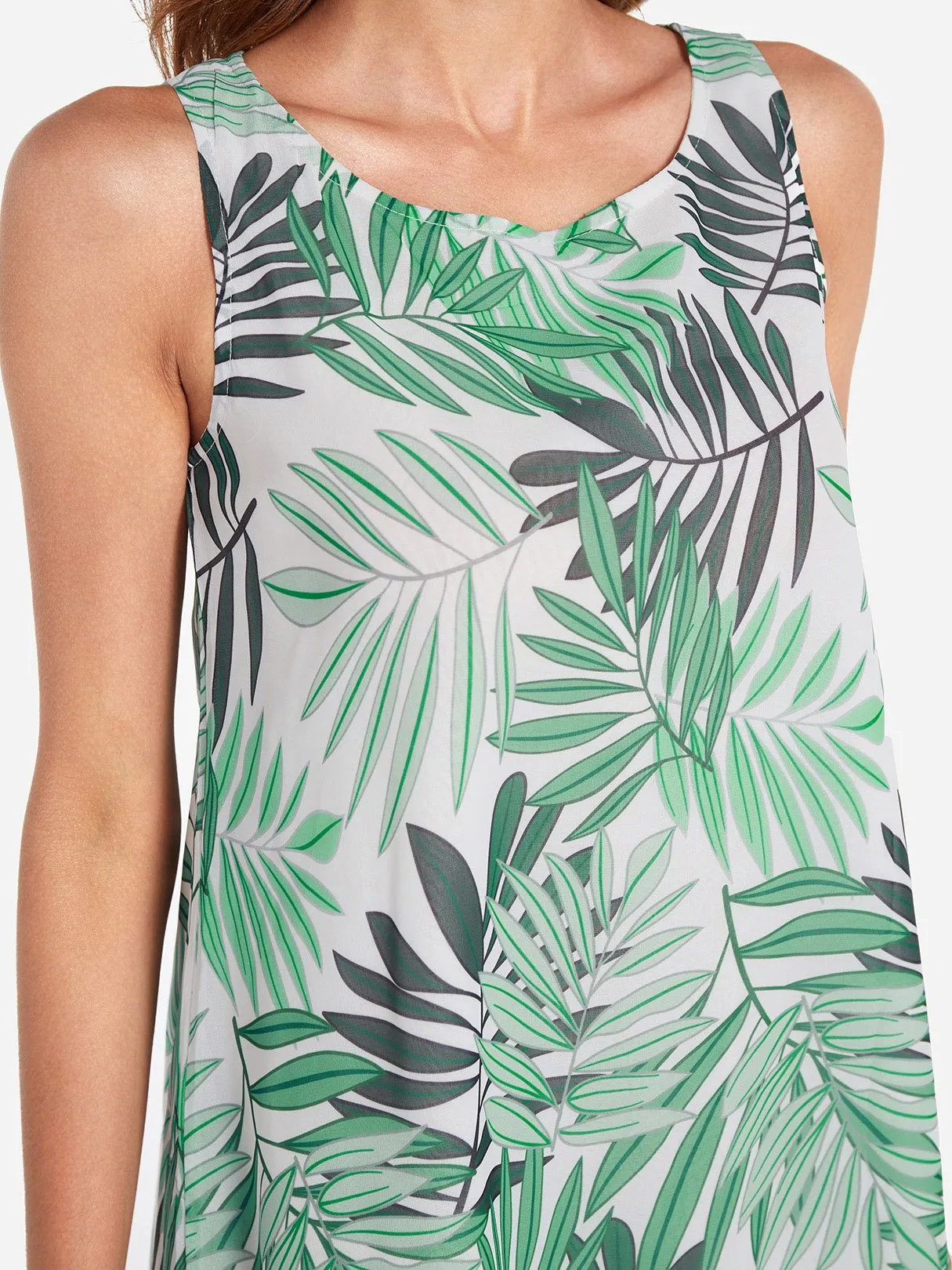 Wholesale Green Round Neck Sleeveless Printed Casual Dress