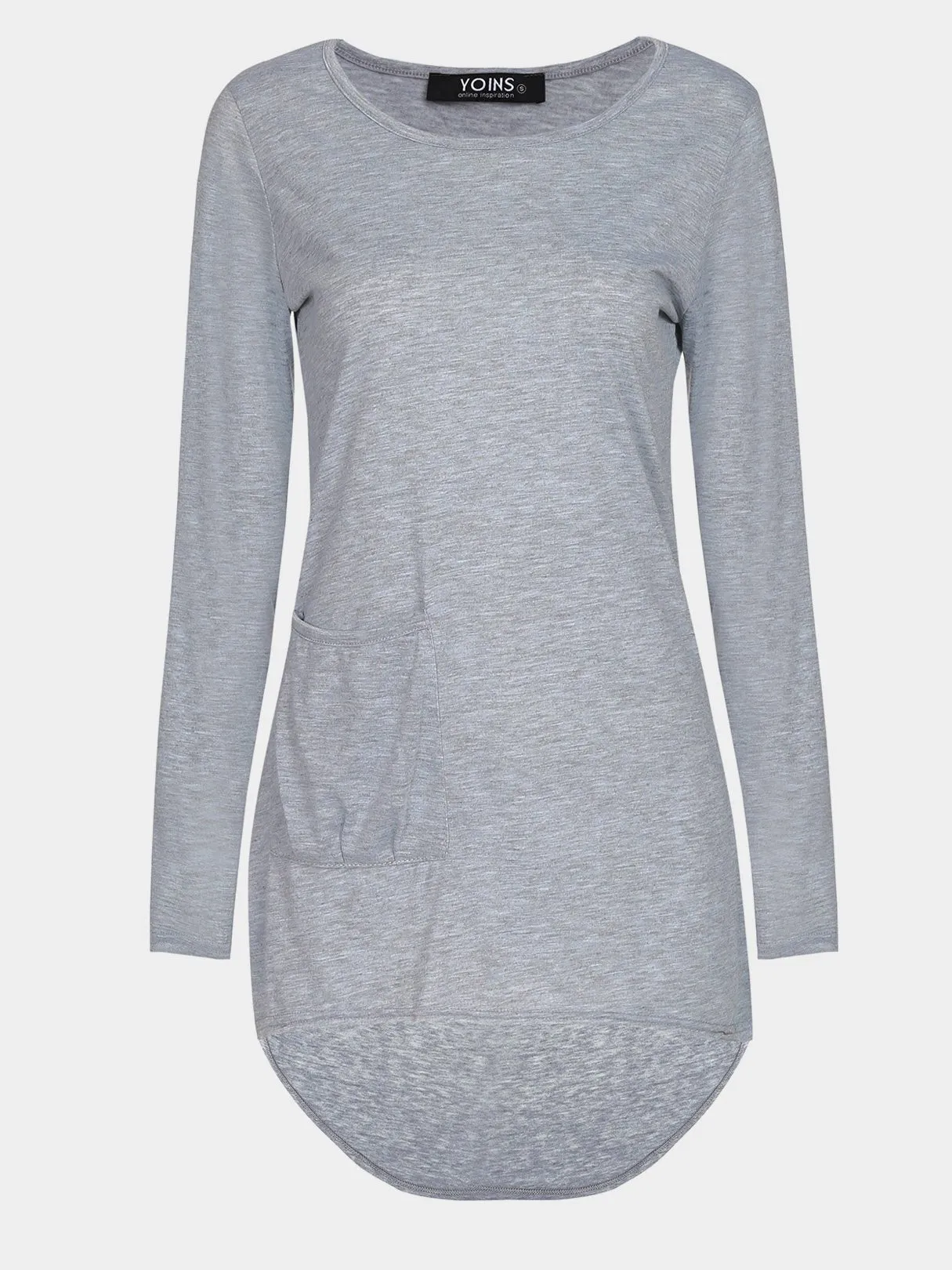 Wholesale Grey Round Neck Long Sleeve Irregular Hem Casual Dresses