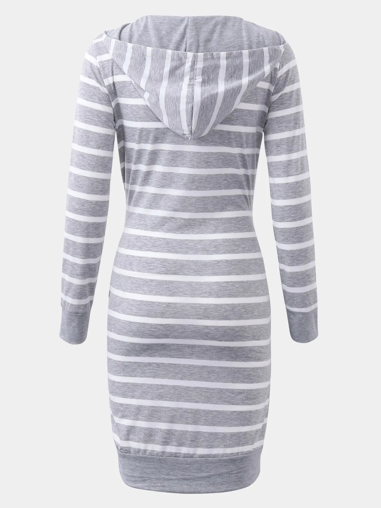 Wholesale Grey Round Neck Long Sleeve Stripe Side Pockets Casual Dress