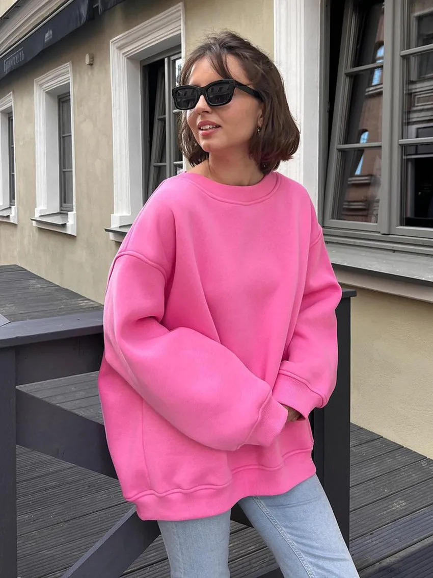 Women's Loose Sweatshirt Street Solid Color Polar Sweaters