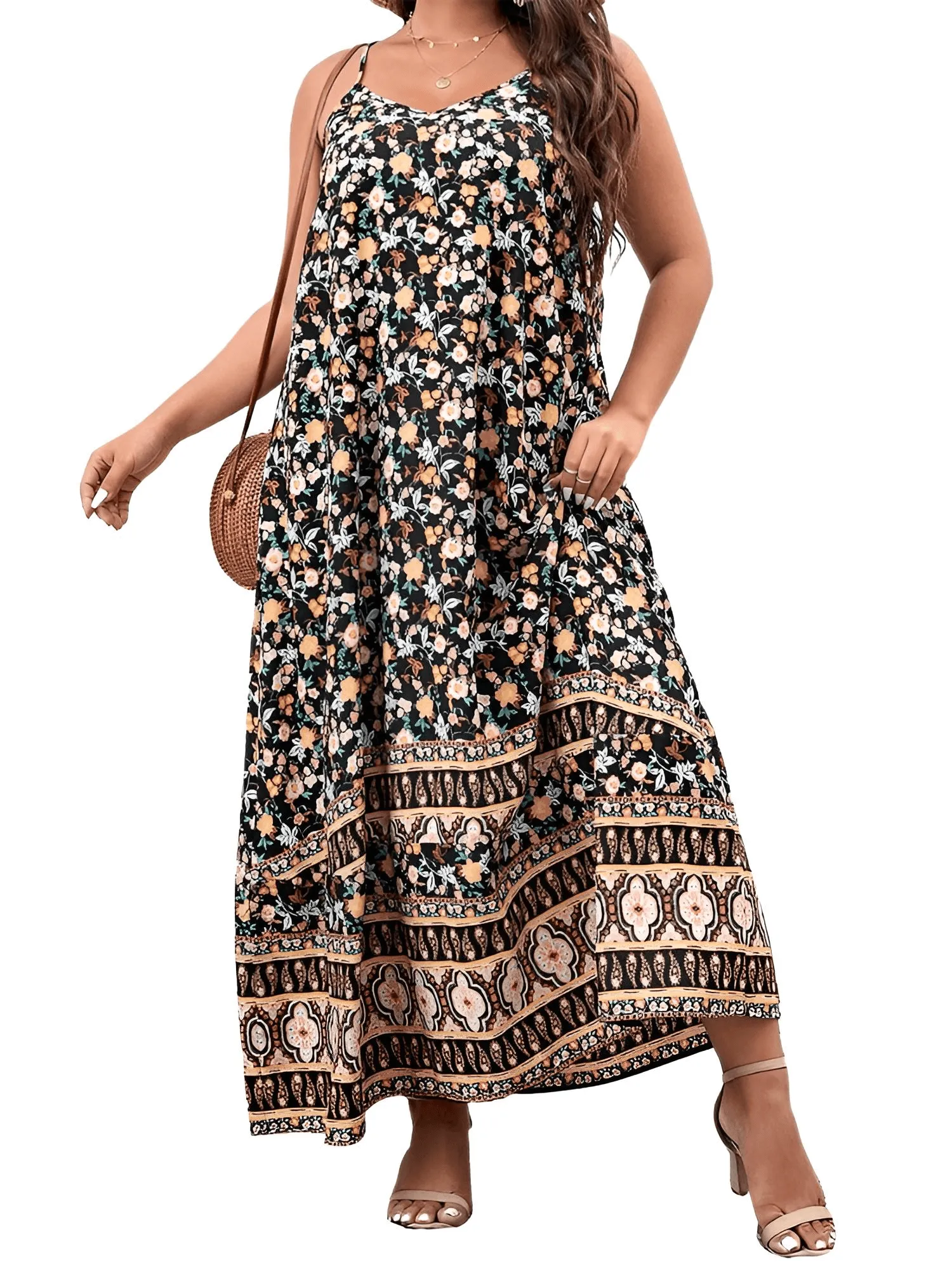 Women's Plus Size Floral Maxi Cami Dress